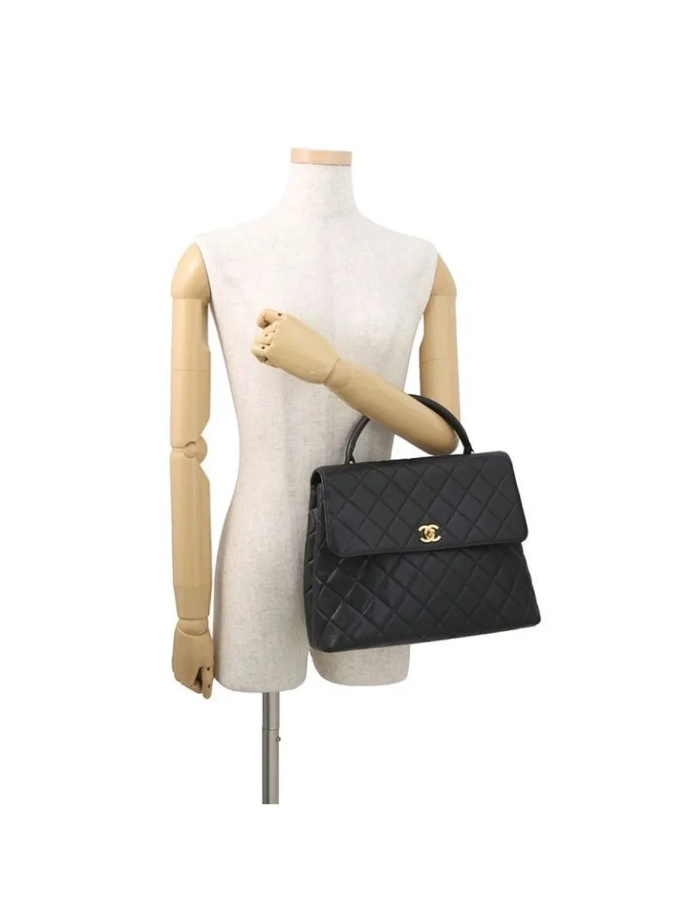 Chanel Handbag Quilted CC Logo Top Handle Caviar Leather Bag - Picture 4 of 10